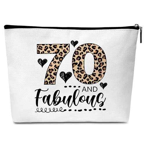 GREOXG Funny 70 Year Old Makeup Bag, leopard print 70th Birthday Gifts for Woman, Happy Birthday Gifts for Mom Besties Sister Aunt Grandma-C21