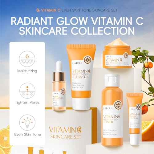 LAIKOU Vitamin C Skin Care, Skin Care Set, Face Mask, Eye Mask, Lip Mask with Serum, Cleanser, Toner, Eye Cream, Essence Cream for Women Teen Girls Mom Daughter Mother's Day Christmas Birthday