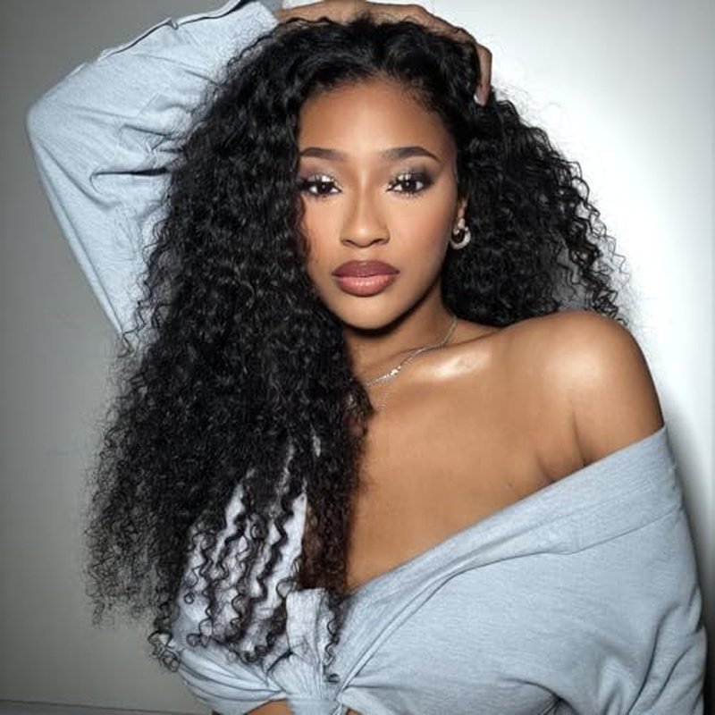XSY Curly Half Wig Human Hair 180% Density 3 In 1 Deep Wave Half Wig for Black Women Wear Go Glueless Half Curly Wig 22 Inch Headband Wig Beginner Friendly