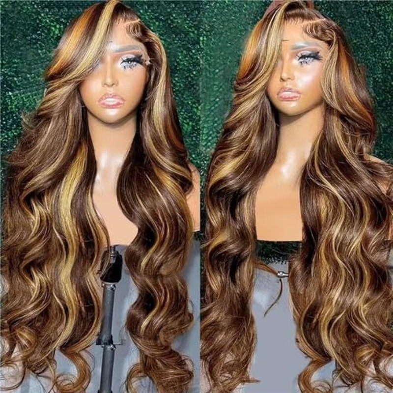 Ombre Highlight Body Wave 360 Lace Front Wigs Human Hair Pre Plucked With Baby Hair Honey Blonde 360 Hd Lace Frontal Wigs Full Lace for Women 18inch