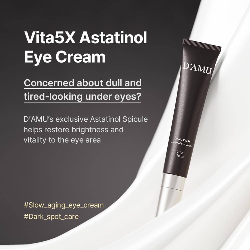 D'AMU Retinol Eye & Neck Cream – Brightening & Firming Cream for Dark Circles, Wrinkles & Pigmentation with Vita 5X, Astaxanthin & Spicule – Korean Skincare – 1.6 oz