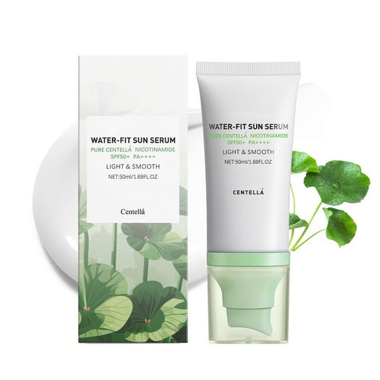 2 Pcs Centella Sunscreen, Centella Water-Fit Sun Serum SPF 50+ Light & Smooth Hyalu Cica Sunscreen