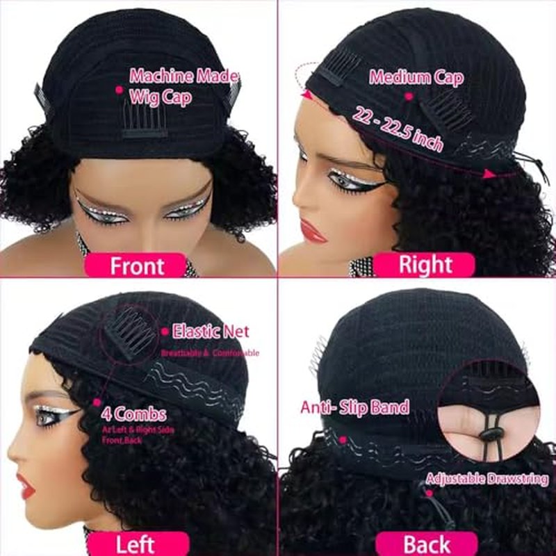 Half Wig Human Hair 200% Density 3 In 1 Seamless Flip Over headband wig human hair Glueless Wear and Go Beginner Friendly Kinky curly human hair wig Drawstring Headband Wig for Women 18inch