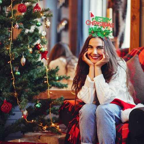 Merry Christmas Headbands Christmas Hat Hair Band Xmas Headdress, Snow White Headbands Xmas Hair Hoop Red Green Head Bopper, Santa Headpieces Princess Headwear For Women Girls