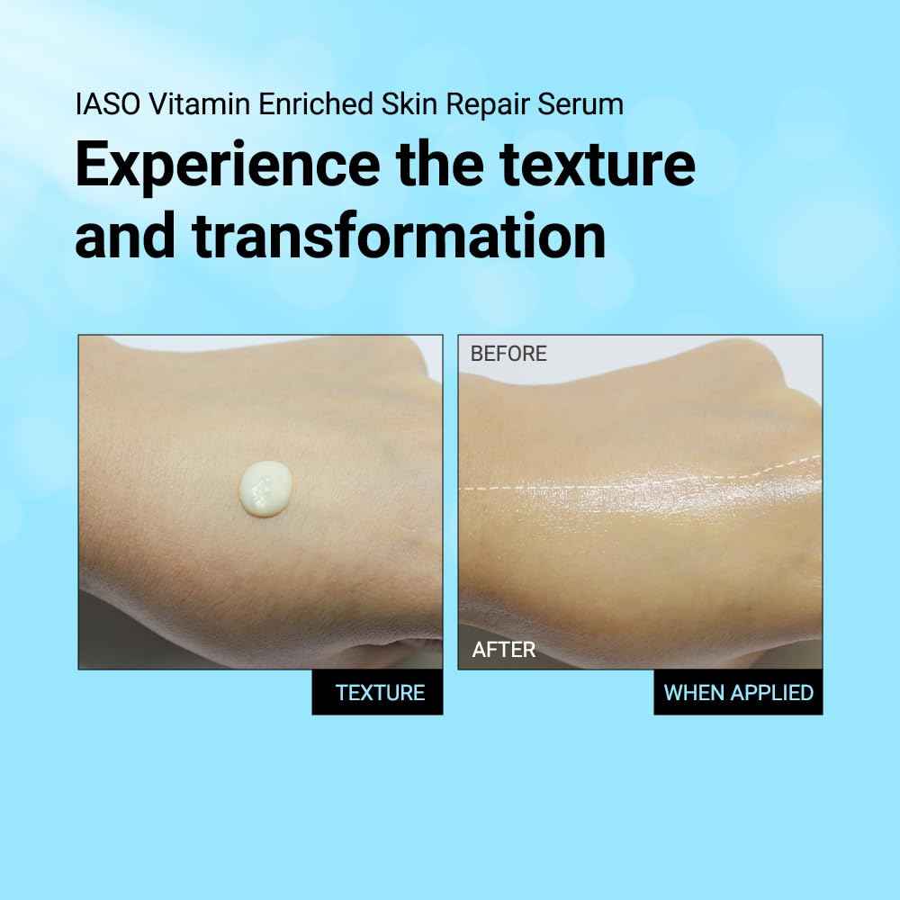 IASO Vitamin Enriched Skin Repair Serum | Highly Concentrated Multivitamin Serum, Vegetable Oils, Korean Skin Care, 1.5 oz