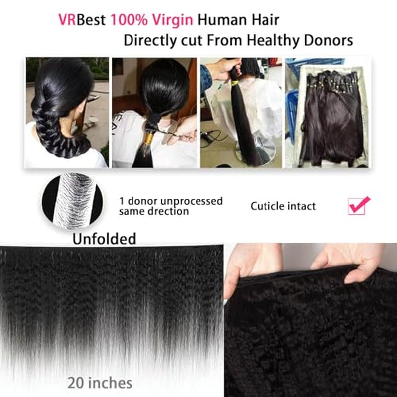 Kinkystraight Human Hair Bundles 3 Bundles 12A 100% Unprocessed Brazilian Virgin Hair Kinky Curly Bundles Human Hair Extensions for Women Quick Weave Yaki Straight Bundles (18 20 22 inch)