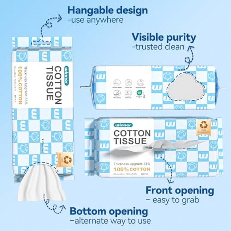 Winner Soft Face Towels, Upgraded Thicker 100% USDA Biobased Facial Towels with Hangable Design, Unscented and Gentle on Sensitive Skin, Disposable Facial Towelettes (480 Count, Pack of 6)