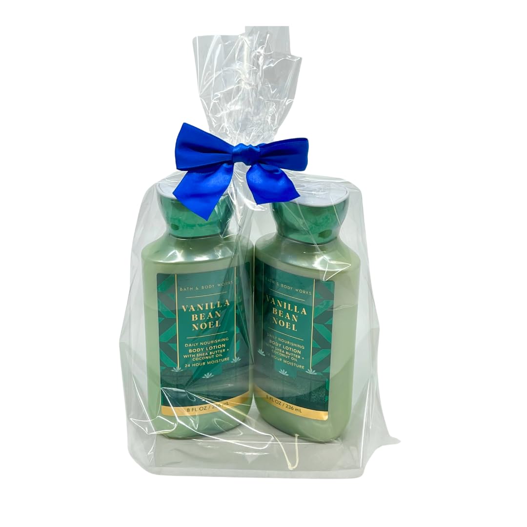 Bath & Body Works VANILLA BEAN NOEL Body Lotion Gift Set with a Blue Bow for Holiday & Gifts - Pack of 2 (2023 Edition)