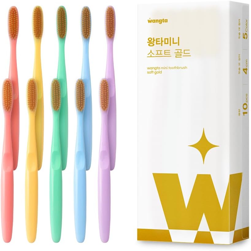 Mini Gold Toothbrush - Extra Soft Large Head with 3,200 Ultra-Fine Bristles | Ideal for Sensitive Gums | 10 Pack