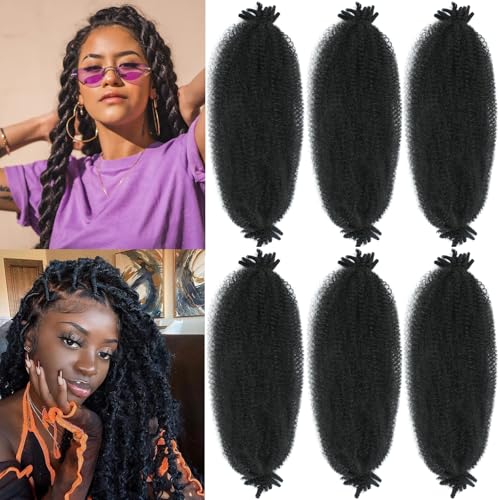 Spring Afro Twist Hair, 20 Inch Springy Marley Twist Braiding Hair Pre-Separated 6 Packs Spring Twist Afro Kinkys Bulk Hair for Soft Locs Crochet Hair Extensions for Black Women (1B, 20inch)