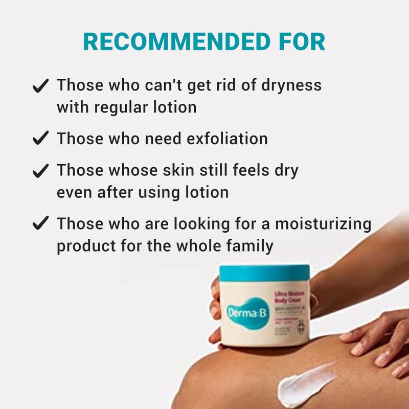 Derma B Ultra Moisture Body Cream - Deep Hydration Moisturizer for Dry Skin | 14.54 fl oz (430ml)