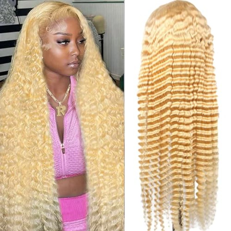 Blonde Wig Human Hair, 613 13x1 HD Transparent Lace Frontal Wig Human Hair, 613 Lace Front Wig Human Hair, 180% Density 30inch Deep Wave Blonde Lace Front Wigs Human Hair Pre Plucked