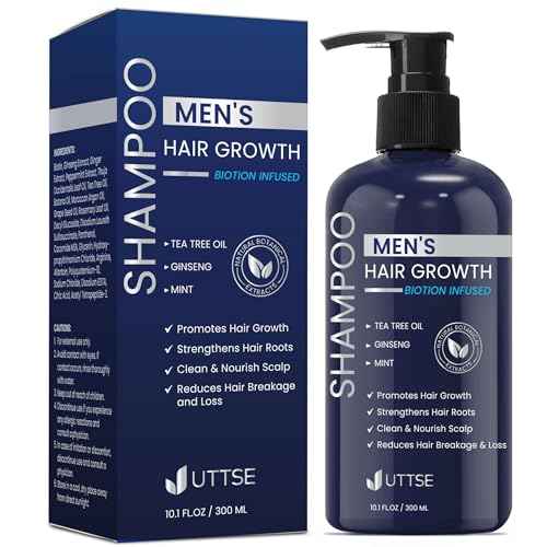 Biotion Hair Growth Shampoo for Men: Natural Thickening Shampoo with Tea Tree Oil Ginseng Mint for Hair Loss and Thinning Hair - 10.1 fl.oz, Dark Blue