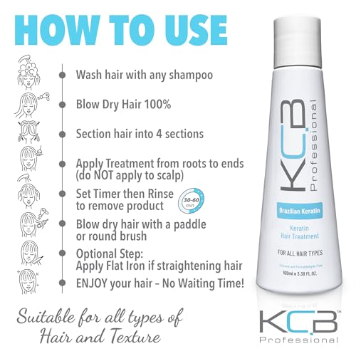 Brazilian Keratin, 1 Step Keratin Treatment Kit at Home. Keratina para Alisar el Pelo. Straightening and Frizz Control, All Hair Types, Formaldehyde Free, 3.38Floz