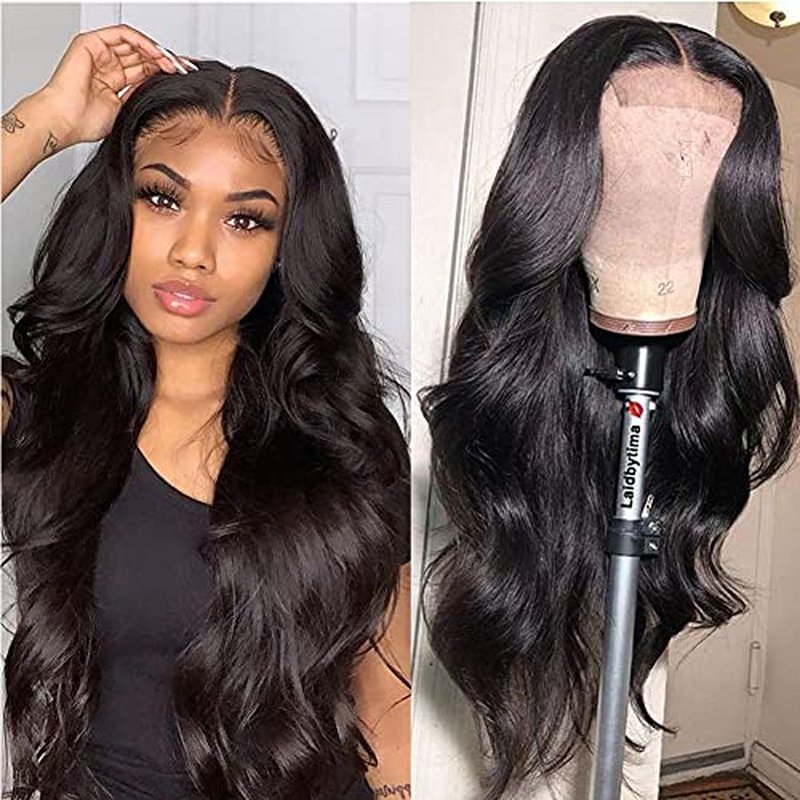 NC Body Wave Human Hair Wigs For Black Women Wig 4x4 Middle Part Lace Front Wigs Body Wave Lace Front Wig Human Hair Brazilian Virgin Hair Body Wave Lace Closure Wig Natural Black(26inch) ¡¦