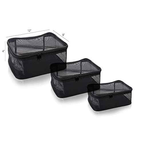 SHANY Large Assorted Sizes Cosmetics Makeup Travel Bag - Black Mesh Bag Make Up Bag Organizer Tools Storage Carry On - 3PC set