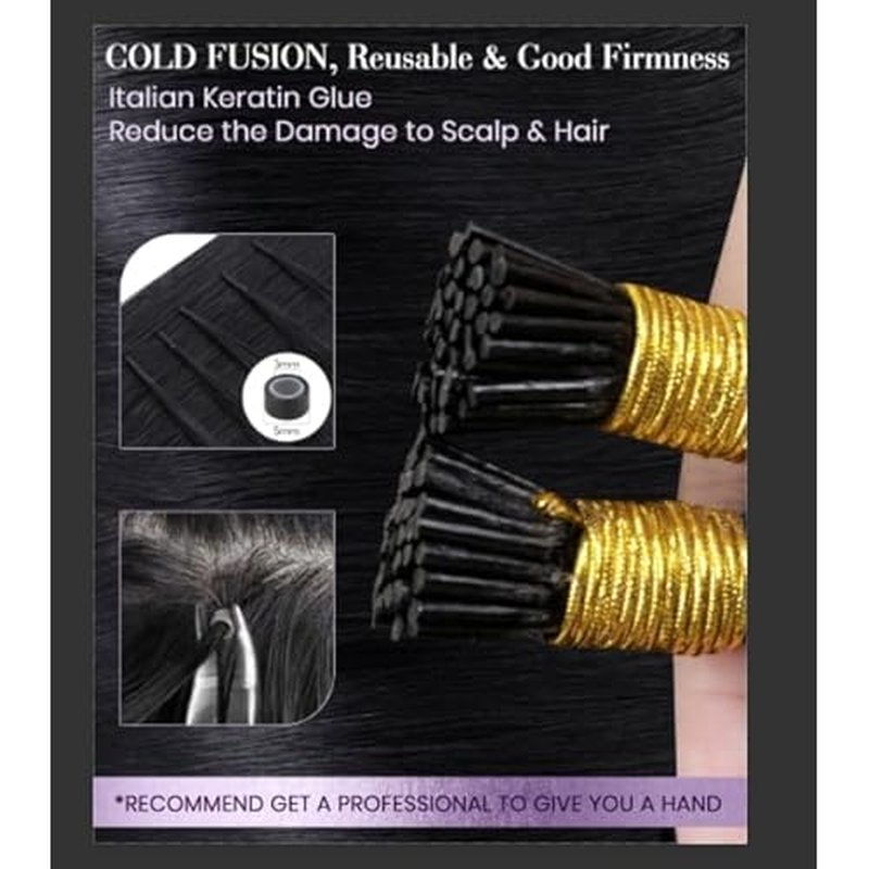 LaaVoo I Tip Hair Extensions Human Hair Jet Black Itips Hair Extensions Human Hair 28in Long Straight I Tips Hair Extensions Real Human Hair Pre Bonded Cold Fusion 50g 50s/pack