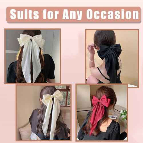 Hair Bows 4 PCS Ribbon Bow for Women, Ribbons, Oversized Long-tail Cute Aesthetic Accessories, Large Barrettes Girls£¨Wine red off white black white£©