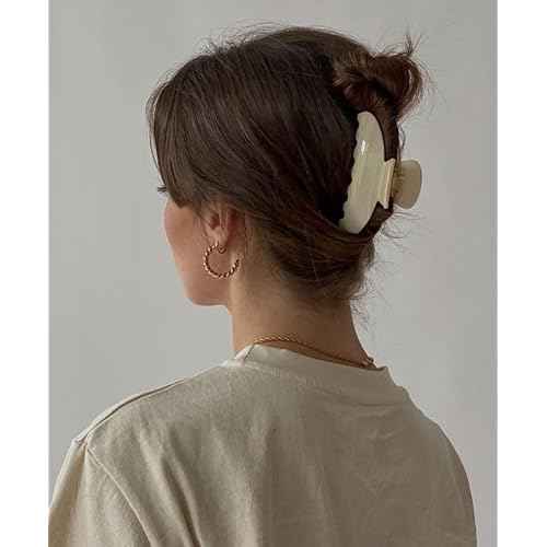 HAIMEIKANG Large Acetate 4 Inch Hair Claw Clip for Women - French Style Hair Claws for Thick Hair with Non-Slip Teeth, Hair Accessories for Updos, Buns & Ponytails
