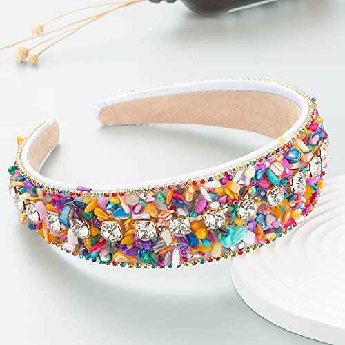 Rhinestone Women Headband Sparkle Diamond Crystal Headband Padded Wide Hairband Glitter Hair Accessories for Women Girls Rainbow