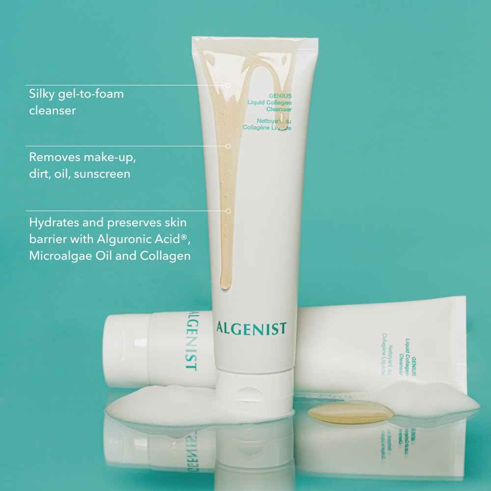 Algenist GENIUS Liquid Collagen Foaming Facial Cleanser - Hydrating Face Wash & Makeup Remover with Alguronic Acid and Microalgae Oil to Nourish & Restore Skin's Radiance (5 oz)