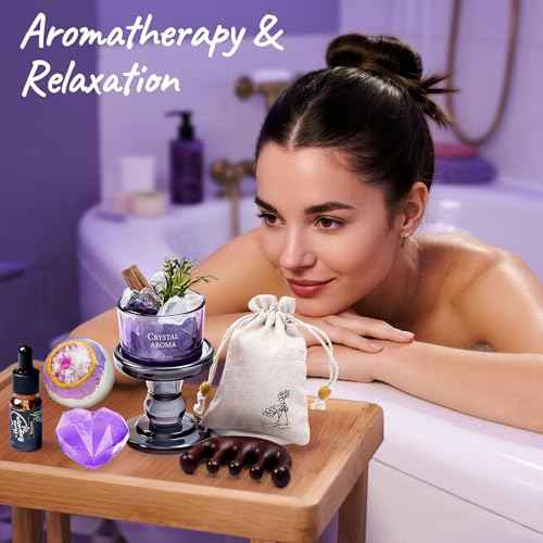 Golray Lavender Gifts for Women Friendship Gift Basket, Purple Dream Healing Fireless Aromatherapy/Thermos Set, 30th 40th 50th Women Self Care Spa Birthday Christmas Gifts for Her Sister Mom