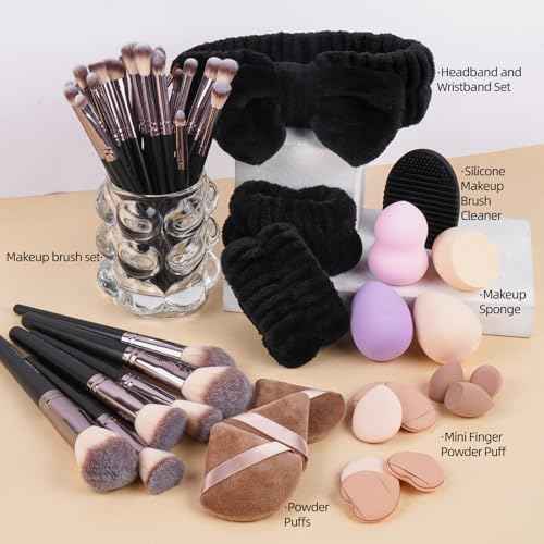 MAANGE Makeup Brushes 51 Pcs Makeup Kit, Multi-functional Makeup Tool Set with Makeup Brush Foundation Brush Make up Brushes Set (Black Gold)