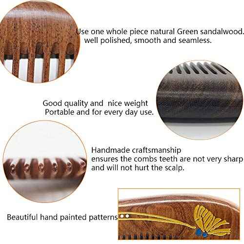 Wooden Comb, Natural Handmade Comb, Fine Teeth Sandalwood Comb for Wavy,Thick,Thin,hair, Straight hair, No Static No Snag Reduce Tangle Combs for Men Women Kids,Wooden Hair Comb with Handle