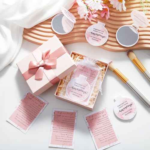 25 Set Inspirational Compact Mirrors for Women Bulk Sometimes You Forget You're Awesome Motivational Double Sided Folding Pocket Mirror for Employee Coworker Staff Mom Birthday(Pink Marble)