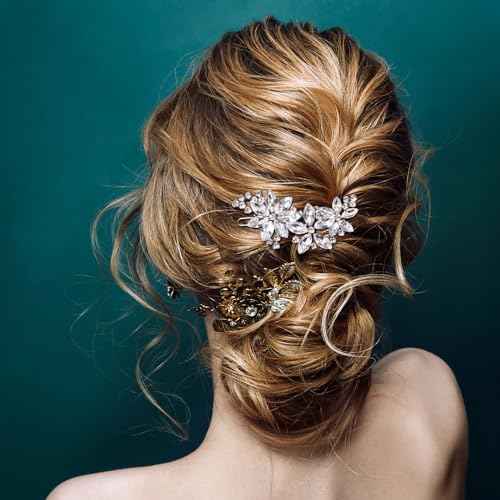PAGOW Silver 8 Pcs Crystal Flower Hair Clips, Wedding Hair Accessories for Brides Women Girls, Rhinestone Flower Headpiece