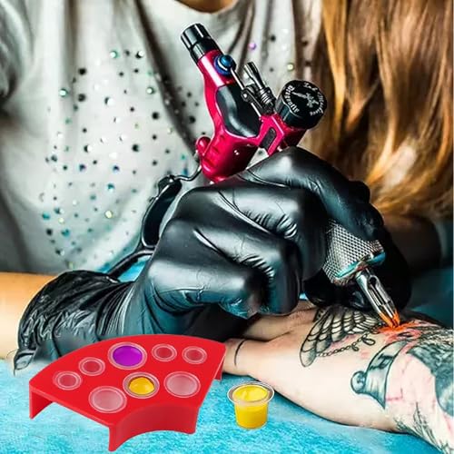 Tattoo Ink Caps, 600PCS Tattoo Cups for Ink with 4 Blue Cup Holders, Mixed Sizes Large Medium Small Plastic Pigment Cups, Tattooing Machine Plastic Supplies Kit Set