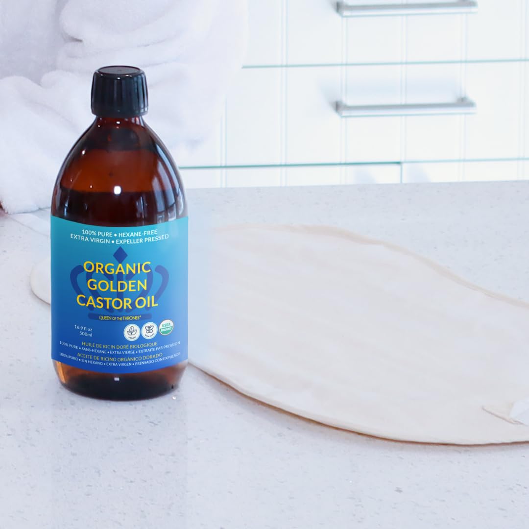 Organic Golden Castor Oil - 100% Pure & Hexane-Free for Hair, Skin, Nails | 16.9oz (500ml)