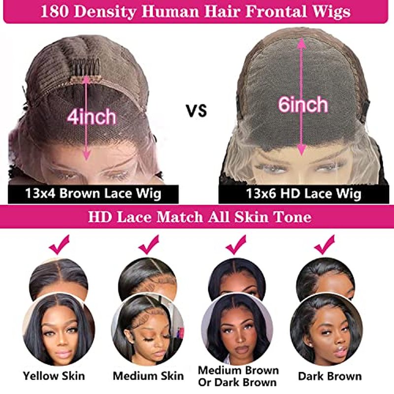 13x6 Lace Front Wigs Human Hair 180 Density Straight HD Transparent Lace Front Wigs for Women Human Hair 13x6 Full Lace Frontal Wigs Pre Plucked with Baby Hair Natural Color (22 Inch)