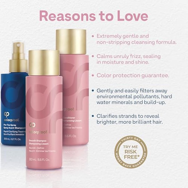 ColorProof Smooth Gift Set ? Smooth Shampoo and Conditioner (8.5 Fl. Oz.) with Pre-Tox Spray (6.7 Fl. Oz.) ? Color Safe Shampoo and Conditioner Set for Frizz-Prone, Color-Treated Hair