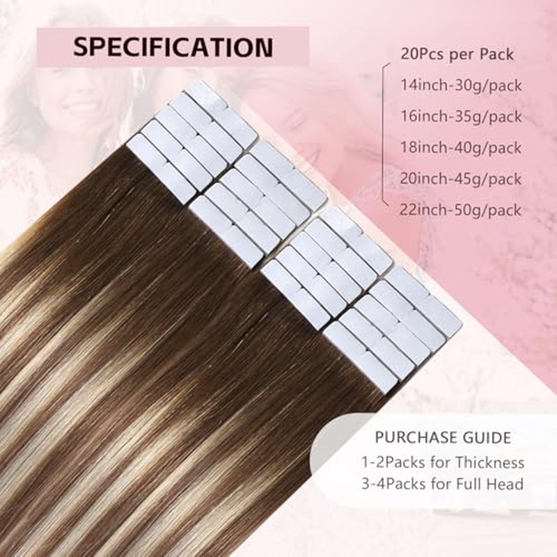 3rd-Generation Invisible Tape in Hair Extensions Human Hair #3/8/22 Walnut Brown to Ash Brown and Golden Blonde 20pcs 40g 18inch Insert Hand-Tied Tape ins Extensions£¨#3/8/22a-18inch£©