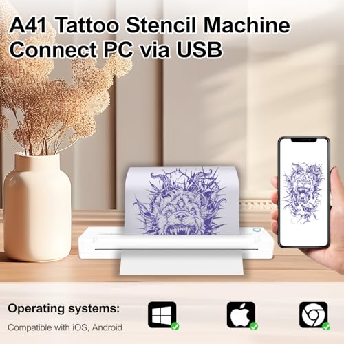 Wireless Tattoo Stencil Printer,Portable Thermal P rinter,Upgrade Wireless Tatoo Printer for Tattoo Artists& Beginners,Compatible with Phone&PC(White)