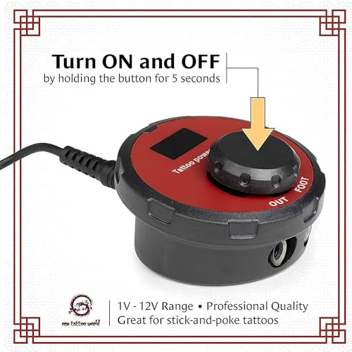 One Tattoo World - Rotary Tattoo Machine Kit, Gloves, Ink Caps, Paper, 20 x 5ml Inks, 20 Disposable Tattoo Cartridge Needles, and Power Supply, OTW-KPB01D