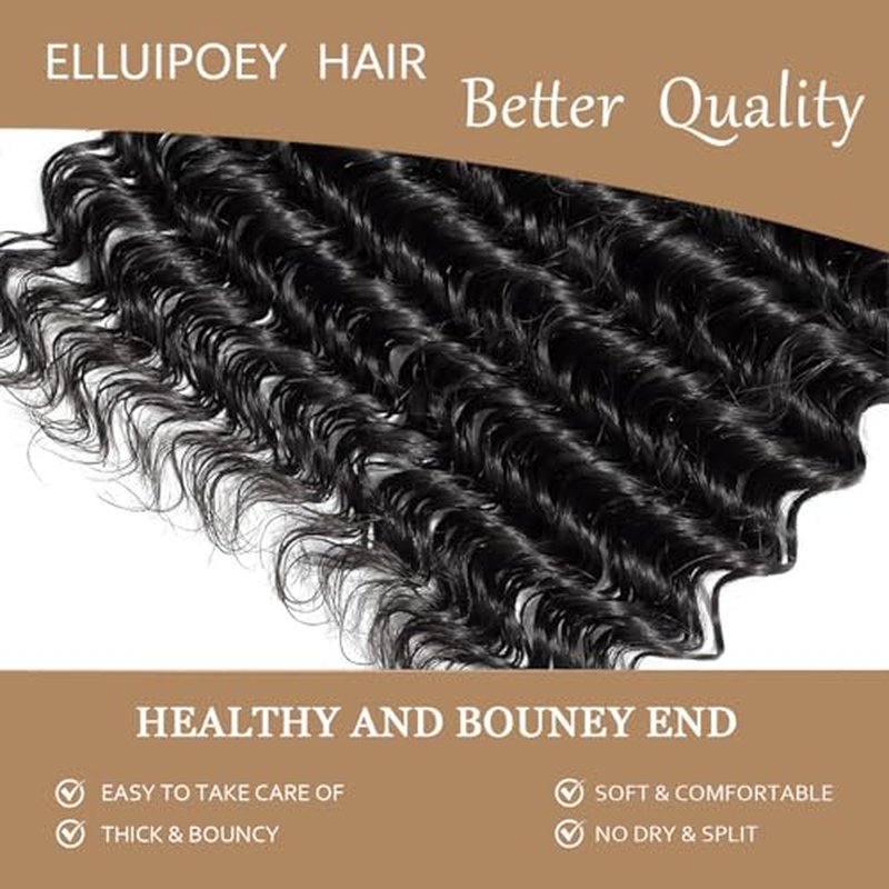Deep Wave Bundles Human Hair 12 14 16 Inch Deep Curly Bundles 15A Grade 100% Unprocessed Brazilian Virgin Hair Wet and Wavy Bundles Double Weft Natural Black Color