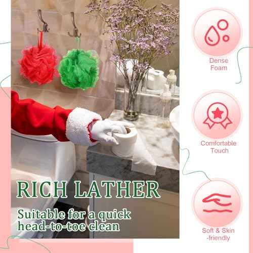 24 Pcs Halloween Bath Loofah Sponge Orange Black Loofah Exfoliating Body Scrubber Shower Sponge 50g Mesh Shower Pouf Balls Gift Set for Women Men Christmas Bathing Accessories