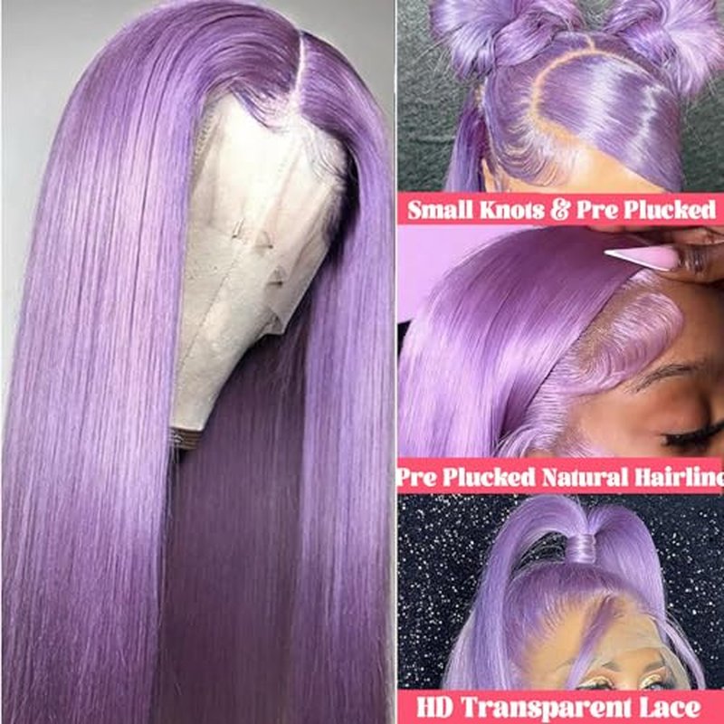 Purple Lace Front Wigs Human Hair 150% Density 13x4 HD Lilac Lace Front Wigs Human Hair with Baby Hair Wear and Go Straight Purple Wigs Pre Plucked Bleached Knots(Deep Purple Wigs with Five Gifts)