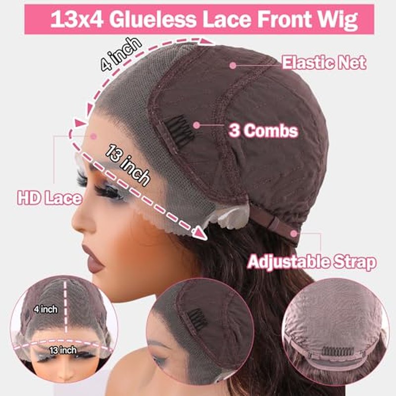 13X4 Straight Lace Front Wig Human Hair 22 Inch - 180% Density Pre Plucked with Baby Hair, Natural Dark Brown Glueless Layered Wig for Black Women
