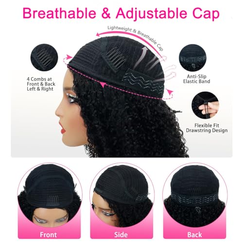 Kinky Curly Half Wig Human Hair 200% Density 3 In 1 Seamless Flip Over Half Wigs Human Hair Glueless Wear and Go Beginner Friendly Kinky Curly Wig Human Hair Drawstring Headband Wig for Women 22 Inch