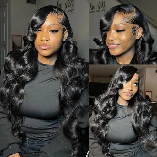 Caijuxing 13 x 6 Lace Frontal Closure Body Wave Frontal 13 x 6 HD Transparent Lace Frontals With Bangs Baby Hair 100% Remy Human Hair 150% Density Natural Color (Black, 10 Inch)