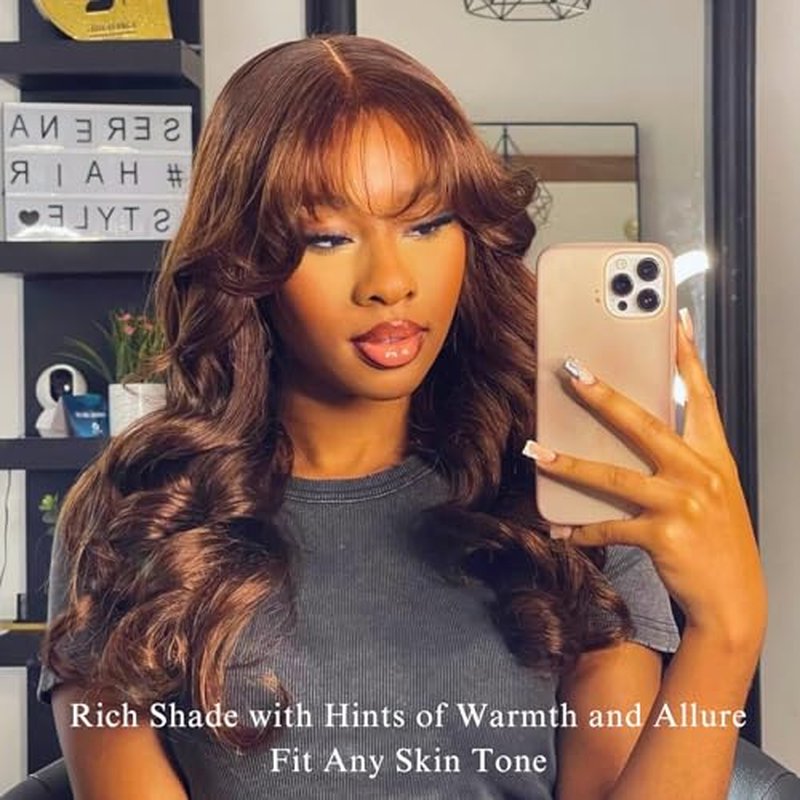 ALHER Chocolate Brown Body Wave 3 Bundles Human Hair, 12A Color #4 Dark Brown Colored Sew In Weave Wavy Bundles, 100% Unprocessed Virgin Remy Hair Soft Thick 12 14 16 Inch