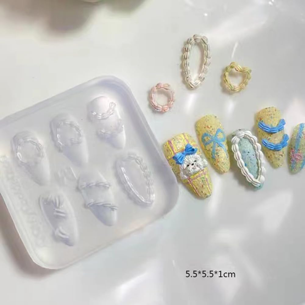 Nail Art Silicone Mold - Embossed Cream Chain Design | 3D Carving Template for DIY Manicure with 6 Patterns
