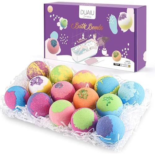 DUAIU 14pcs Gift Set: Organic Bath Bombs with Natural Essential Oils - Relaxing Bath Gift Set for Women, Kids, Her, Him, Wife, Girlfriend, Mother, Dad
