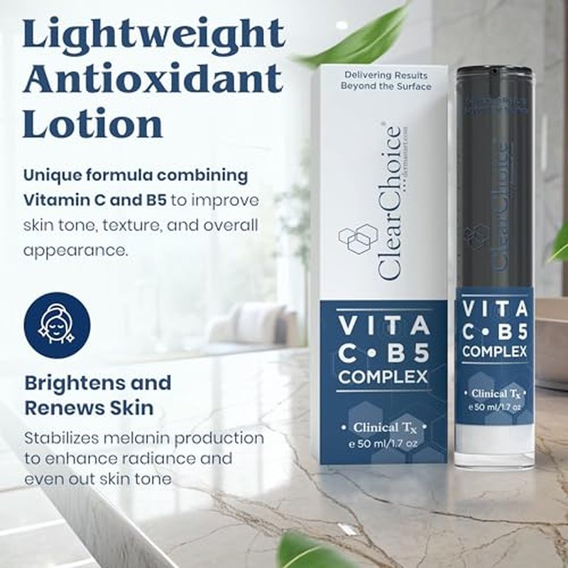 Clear Choice Vita C¡¤B5 Complex 1.7oz ? Antioxidant Lotion with Vitamin C & B5, Improves Tone, Texture, Brightens Skin, Ideal for Sun Damage & Rosacea