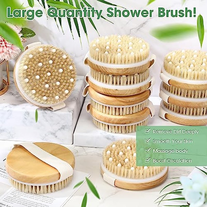 Gejoy 10 Pcs Dry Brushing Body Brush Exfoliating Brush with Massage Nodule Dry Skin Body Scrubber for Shower Bath Back Circulation Improvement Dead Skin Exfoliator (4.3 x 4.3 Inches,Wood Color)