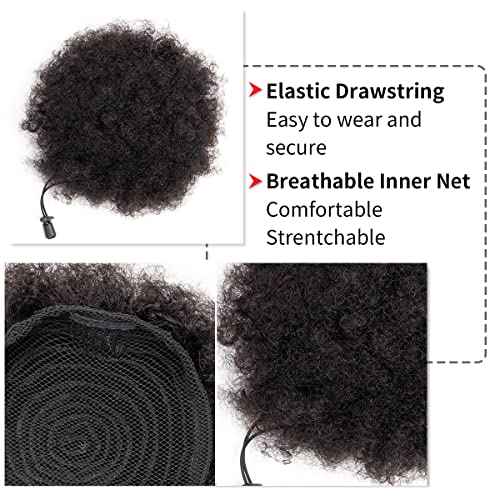 Afro Puff Drawstring Ponytail Human Hair Small Kinky Curly Ponytail Buns Hairpieces 8A Brazilian Virgin Hair Short Clip In Ponytails for Black Women Girls Kids 6 Inch Natural Black