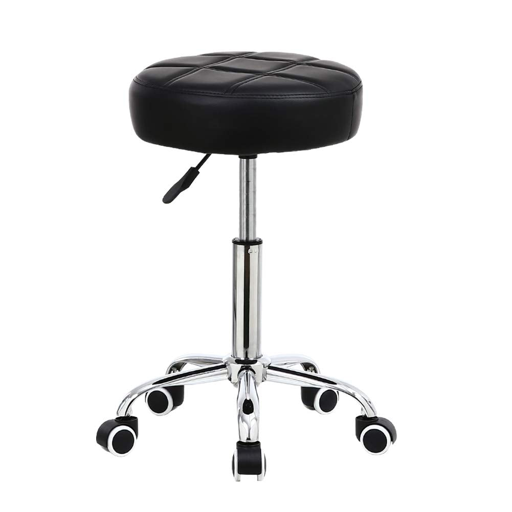 KKTONER Round Rolling Stool PU Leather Height Adjustable Swivel Drafting Work SPA Medical Salon Stools Chair with Wheels Black